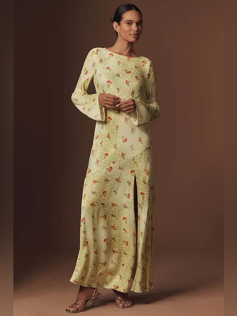 BHLDN Dani Yellow Floral Long Sleeve Dress Maxi Open Dress Small - Picture 2 of 6